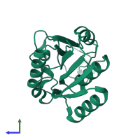 PDB entry 1ilw coloured by chain, side view.