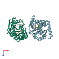 PDB entry 1im8 coloured by chain, top view.