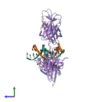 PDB entry 1imh coloured by chain, side view.