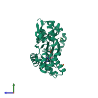 PDB entry 1in7 coloured by chain, side view.