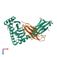 PDB entry 1inq coloured by chain, top view.