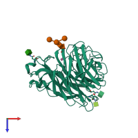 PDB entry 1inx coloured by chain, top view.