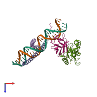 PDB entry 1io4 coloured by chain, top view.