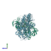 PDB entry 1io9 coloured by chain, side view.