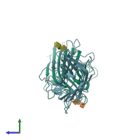 PDB entry 1ioa coloured by chain, side view.