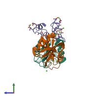 PDB entry 1iod coloured by chain, side view.