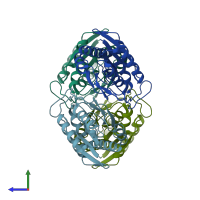 PDB entry 1iof coloured by chain, side view.