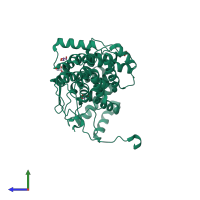 PDB entry 1iom coloured by chain, side view.