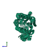 PDB entry 1iou coloured by chain, ensemble of 20 models, side view.