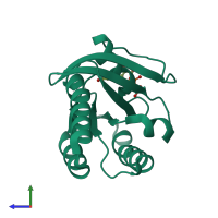 PDB entry 1ioz coloured by chain, side view.