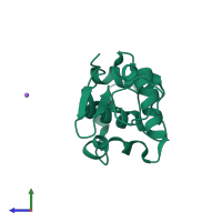 PDB entry 1ip4 coloured by chain, side view.