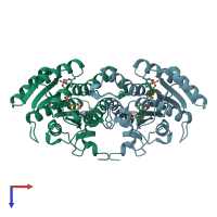 PDB entry 1ipf coloured by chain, top view.