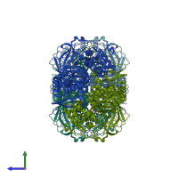 PDB entry 1iph coloured by chain, side view.