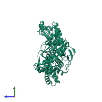 PDB entry 1iq0 coloured by chain, side view.