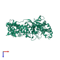 PDB entry 1iq0 coloured by chain, top view.