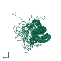 PDB entry 1iq3 coloured by chain, ensemble of 18 models, side view.