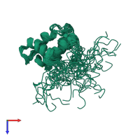 PDB entry 1iq3 coloured by chain, ensemble of 18 models, top view.