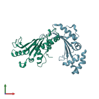 PDB entry 1iq4 coloured by chain, front view.