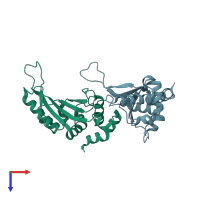 PDB entry 1iq4 coloured by chain, top view.