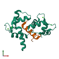 PDB entry 1iq5 coloured by chain, front view.