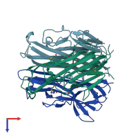 PDB entry 1iqa coloured by chain, top view.