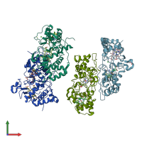 PDB entry 1iqc coloured by chain, front view.