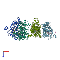 PDB entry 1iqc coloured by chain, top view.
