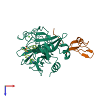 PDB entry 1iqf coloured by chain, top view.