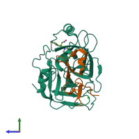 PDB entry 1iqg coloured by chain, side view.