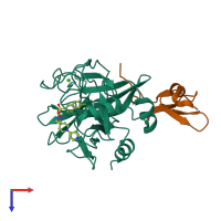 PDB entry 1iqg coloured by chain, top view.