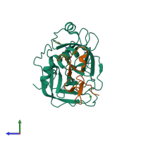 PDB entry 1iql coloured by chain, side view.