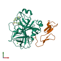 PDB entry 1iqm coloured by chain, front view.