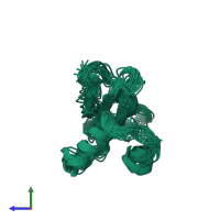 PDB entry 1iqo coloured by chain, ensemble of 20 models, side view.