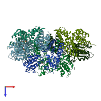 PDB entry 1iqp coloured by chain, top view.