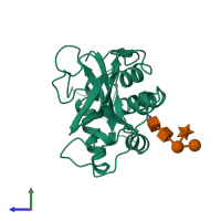 PDB entry 1iqq coloured by chain, side view.