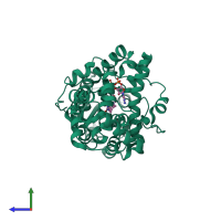 PDB entry 1iqr coloured by chain, side view.