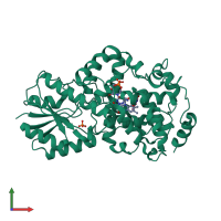 PDB entry 1iqu coloured by chain, front view.
