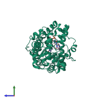 PDB entry 1iqu coloured by chain, side view.