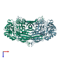 PDB entry 1iqx coloured by chain, top view.
