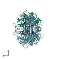 PDB entry 1iqy coloured by chain, side view.