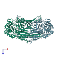 PDB entry 1iqy coloured by chain, top view.