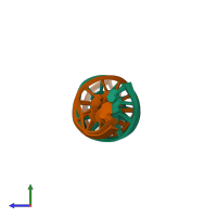 PDB entry 1ir5 coloured by chain, ensemble of 20 models, side view.