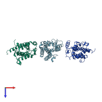 PDB entry 1irm coloured by chain, top view.