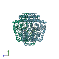 PDB entry 1is2 coloured by chain, side view.