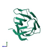 PDB entry 1is5 coloured by chain, side view.