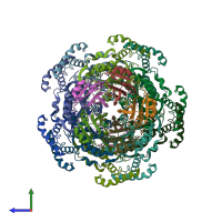 PDB entry 1is7 coloured by chain, side view.