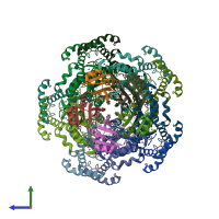 PDB entry 1is8 coloured by chain, side view.