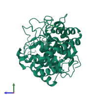 PDB entry 1is9 coloured by chain, side view.