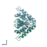 PDB entry 1isc coloured by chain, side view.