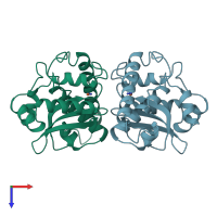 PDB entry 1isc coloured by chain, top view.